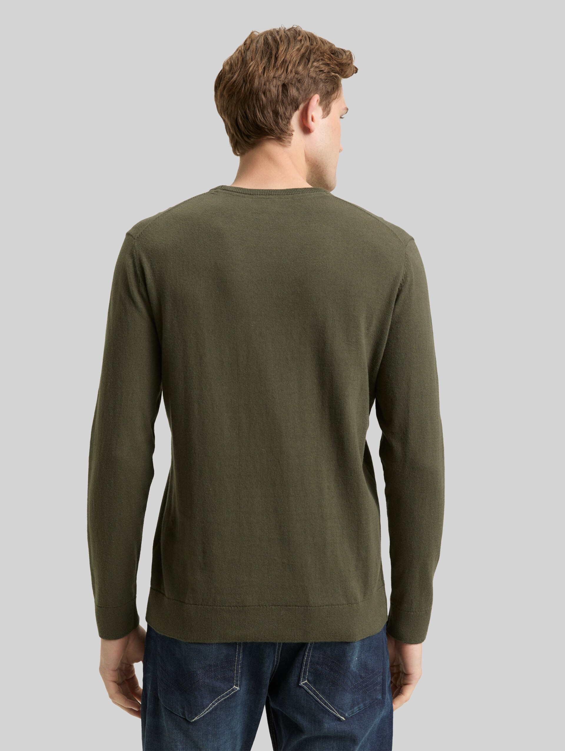 Basic knitted jumper in cotton - Deep Forest Green