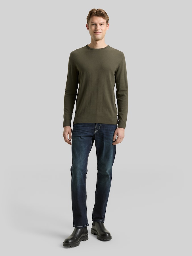Pull en maille basique en coton par Men, Deep Forest Green