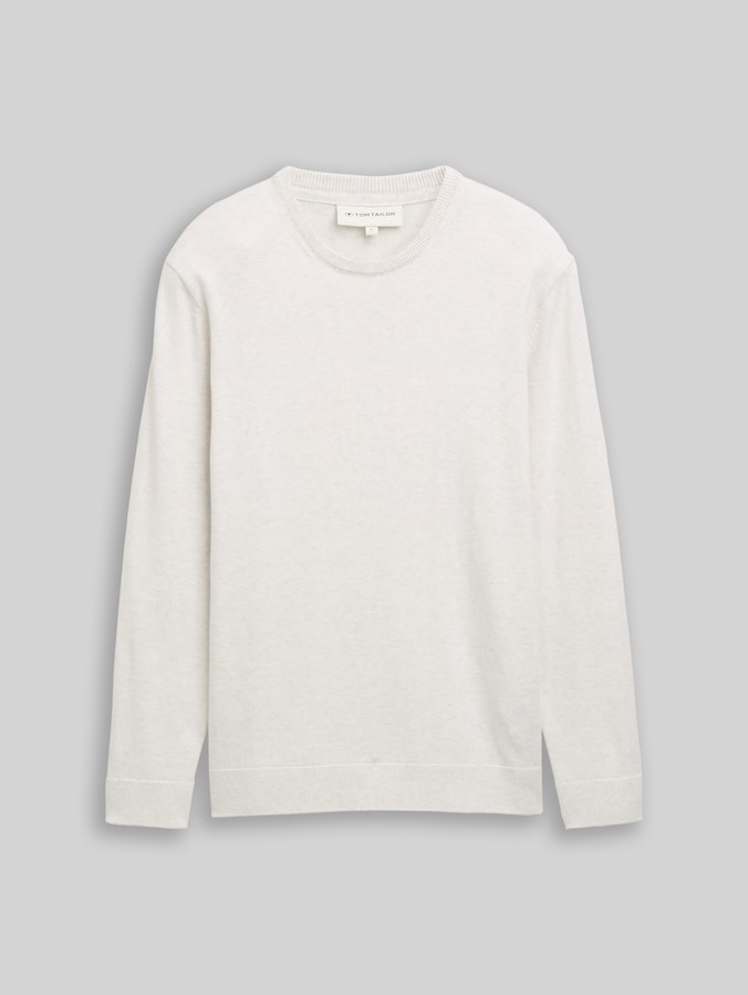 Basic Strickpullover aus Baumwolle von Men, Soft Vanilla Melange