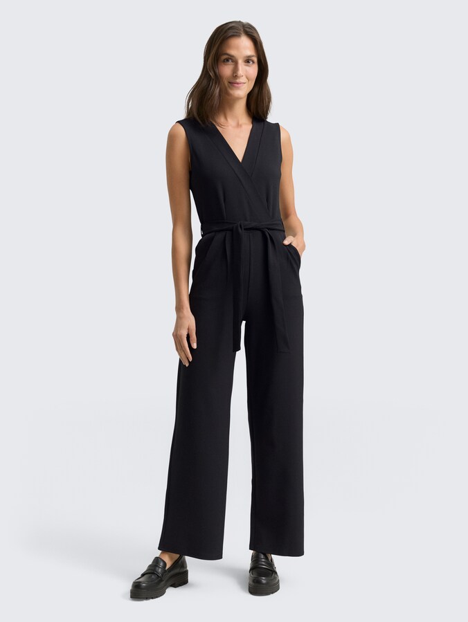 Jumpsuit with a tie belt by Women, deep black