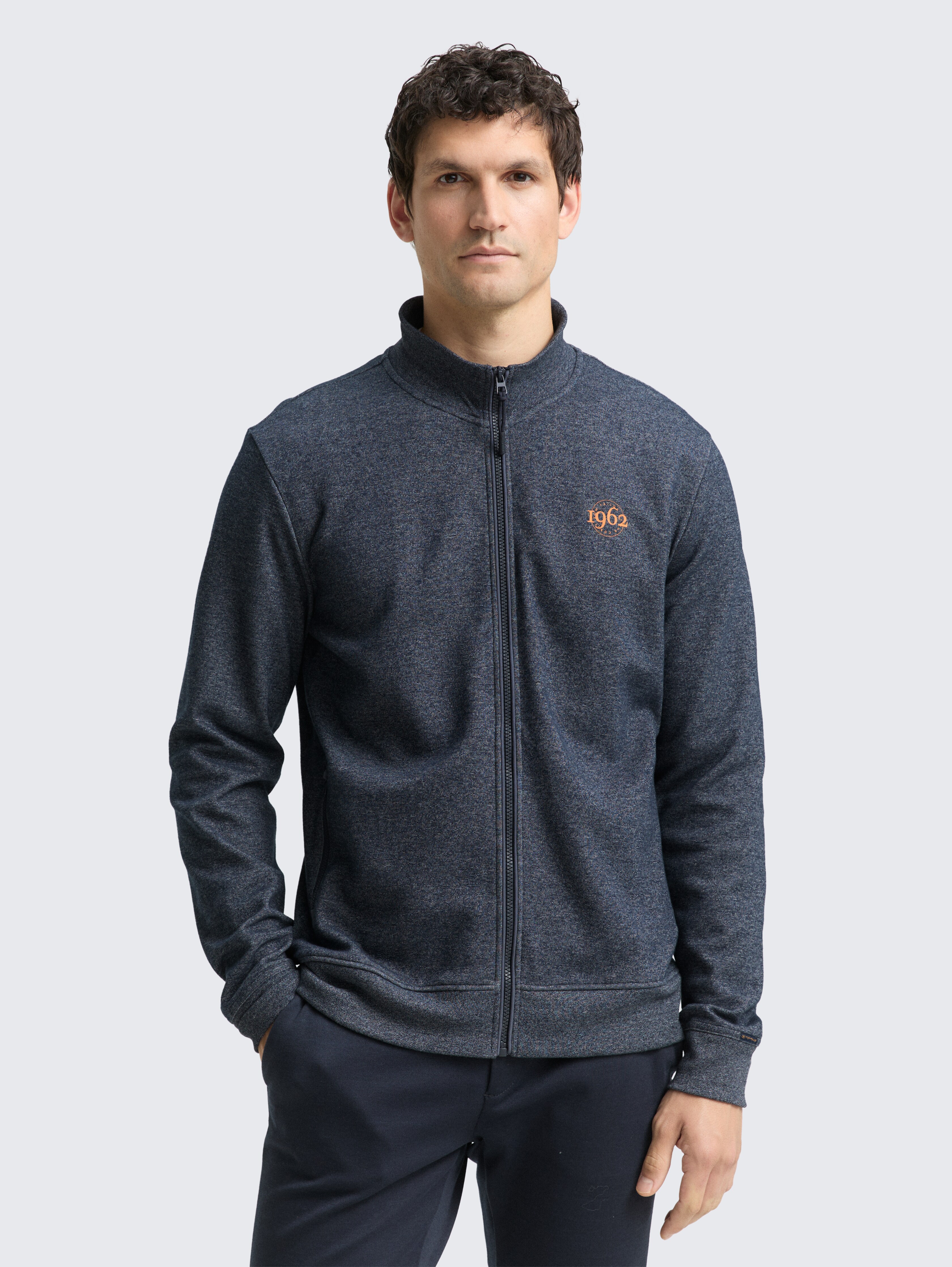 Sweatjacke in Melange-Optik von Men, navy fine yd stripe