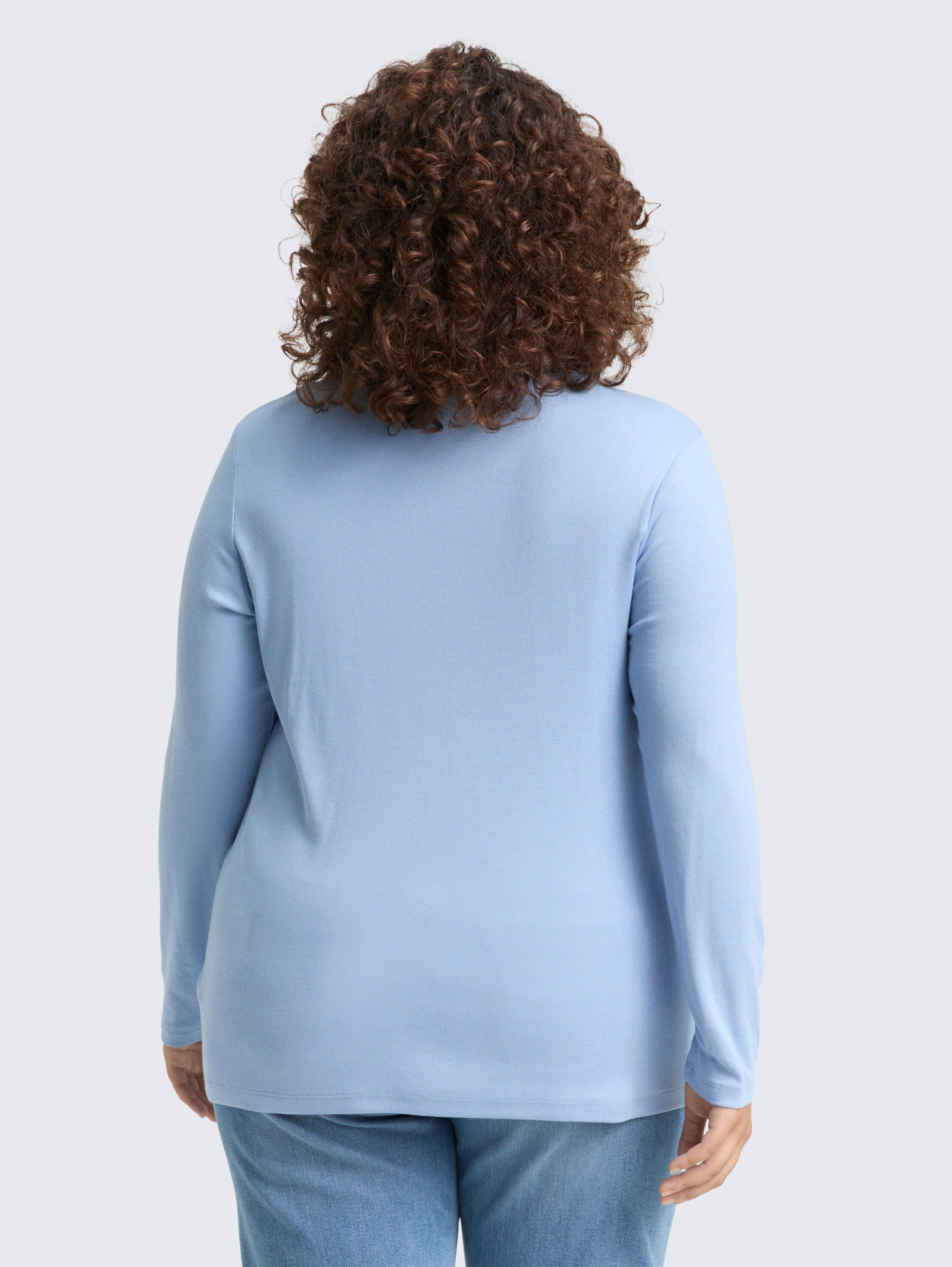 Plus Size - Basic Slim Fit Langarmshirt - light_fjord_blue - 