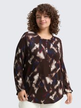 Plus Size - Blouse met patroon - brown blurry argyle - Nek model vooraanzicht
