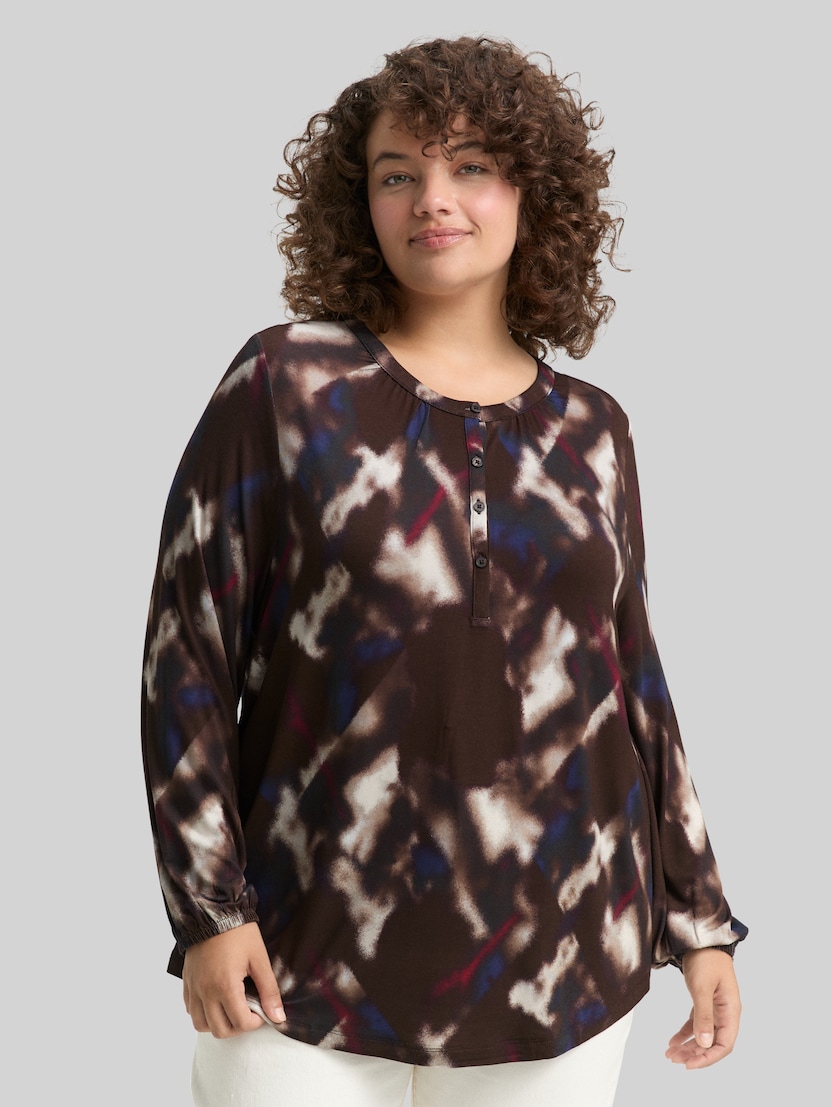 Plus Size - Patterned blouse shirt by Women Plus Size, brown blurry argyle