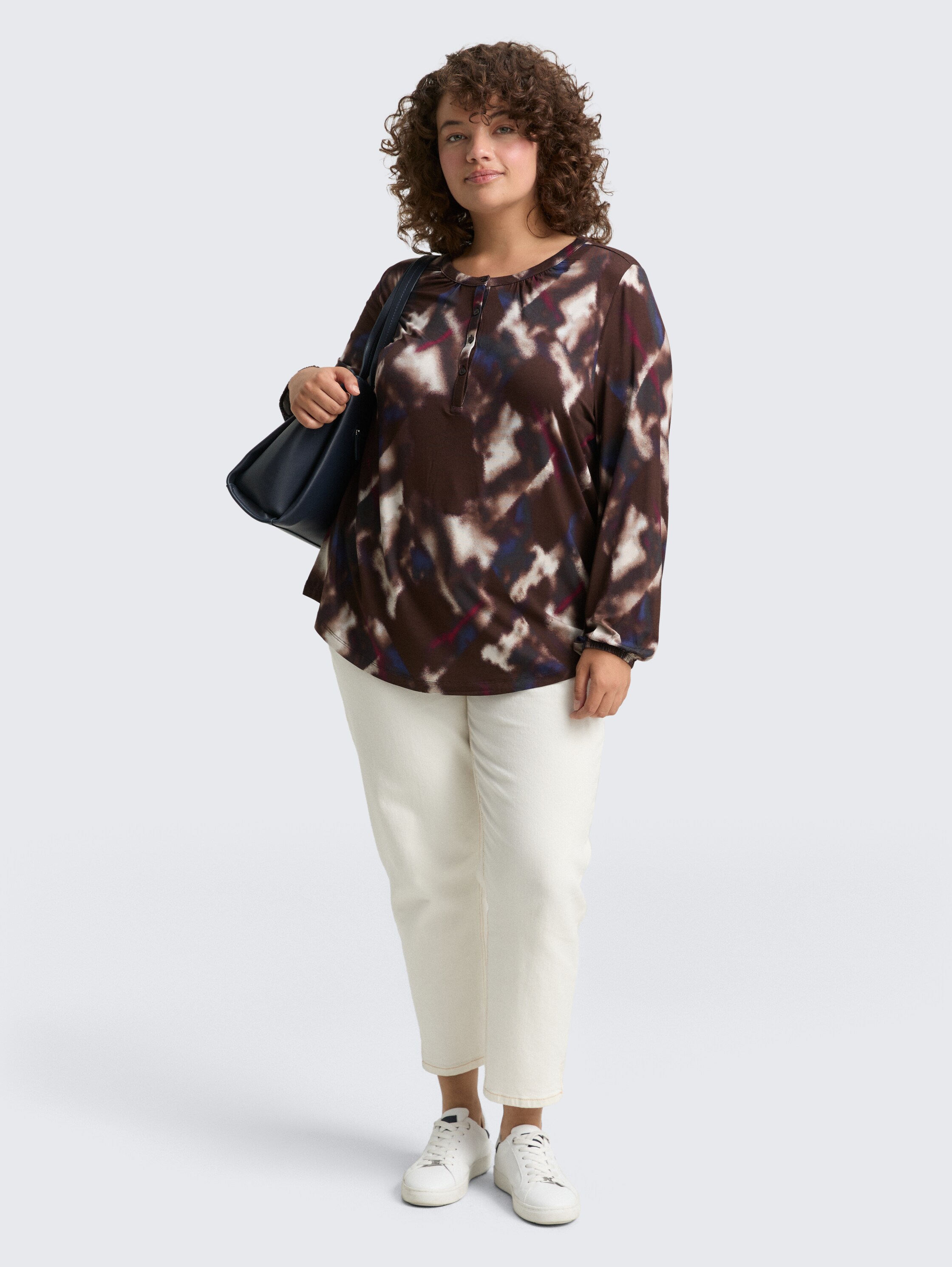 Plus Size - Blouse shirt met patroon - brown_blurry_argyle - 