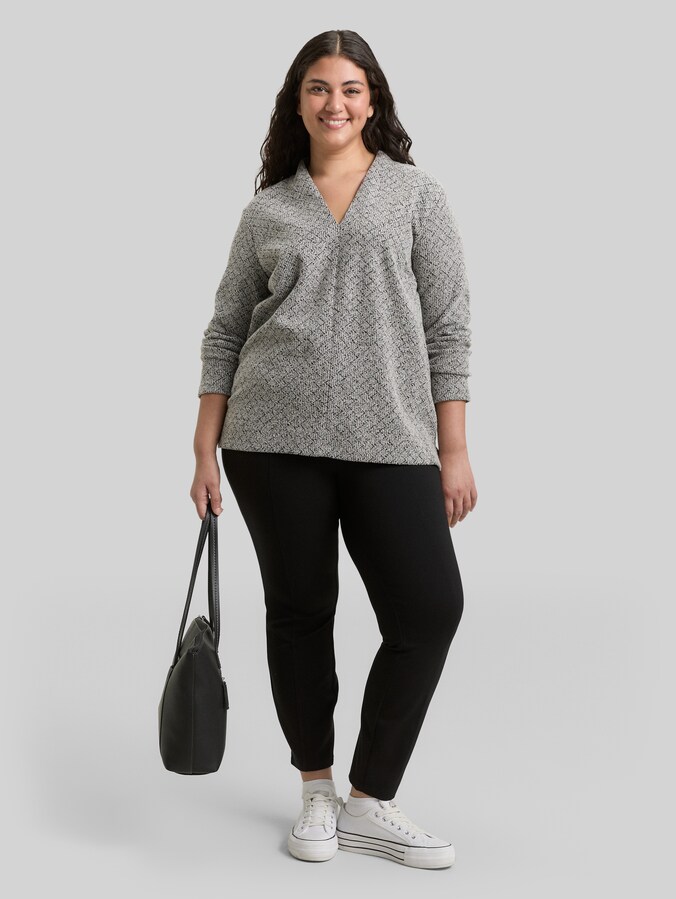 Plus Size - Sweat-shirt à col en V par Women Plus Size, black white argyle structure