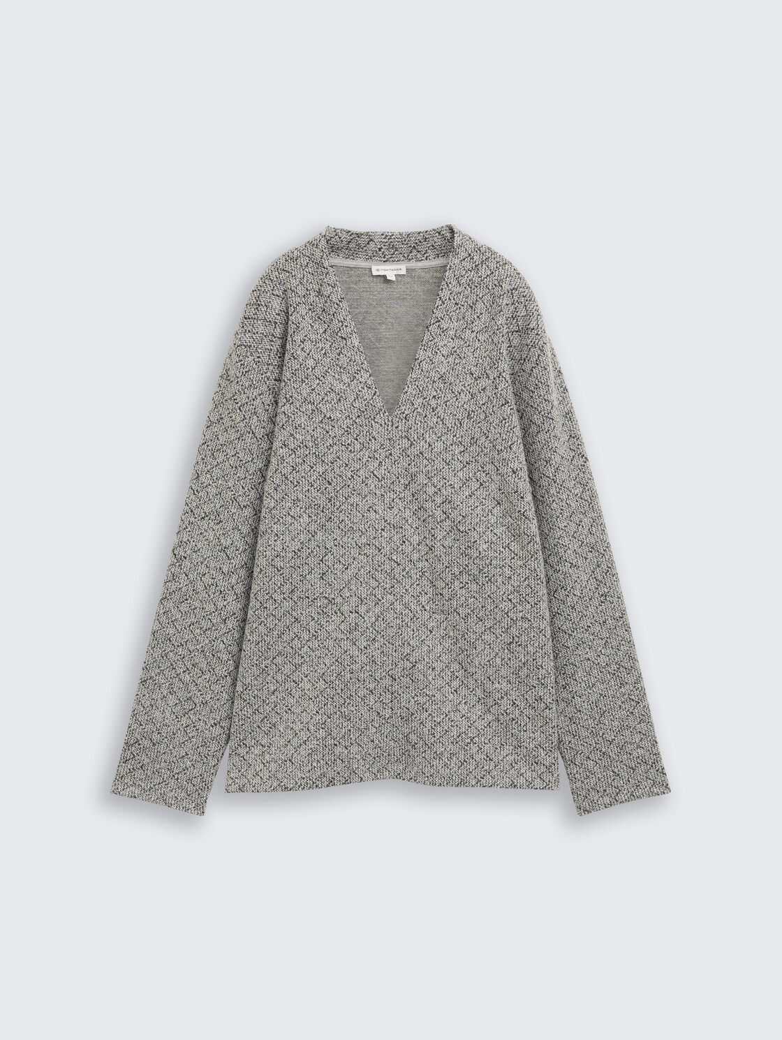 Plus Size - Sweatshirt mit V-Ausschnitt - black white argyle structure - Vorder-Produkt-Ansicht