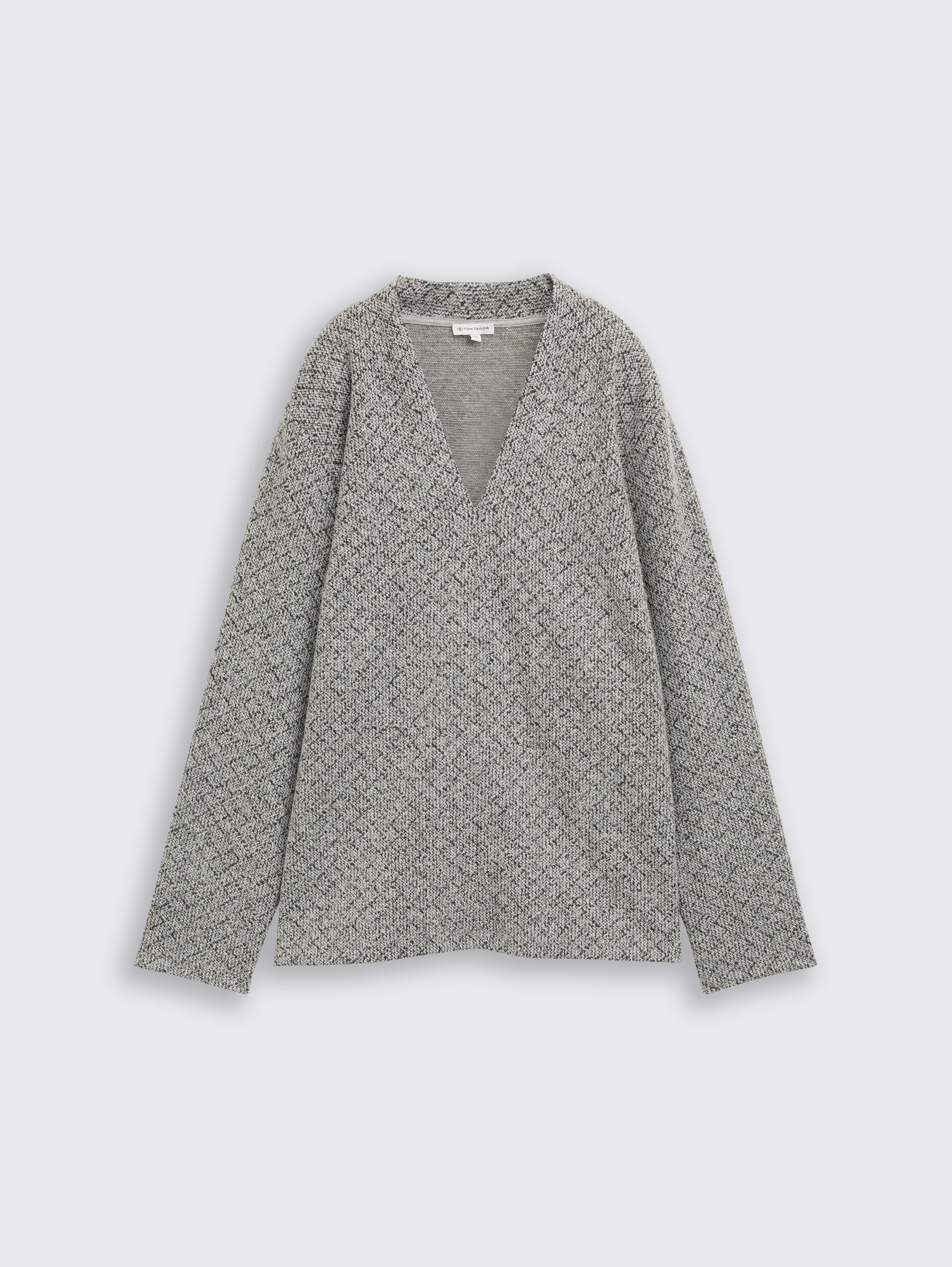 Plus Size - Sweatshirt mit V-Ausschnitt - black white argyle structure - Vorder-Produkt-Ansicht