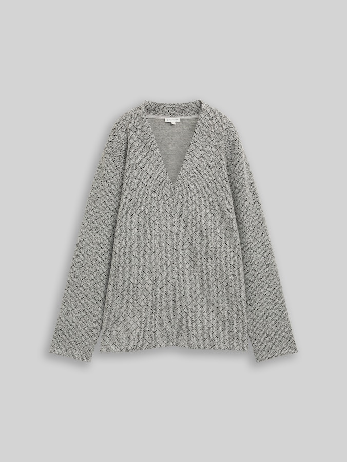 Plus Size - Sweatshirt with V-neck by Women Plus Size, black white argyle structure