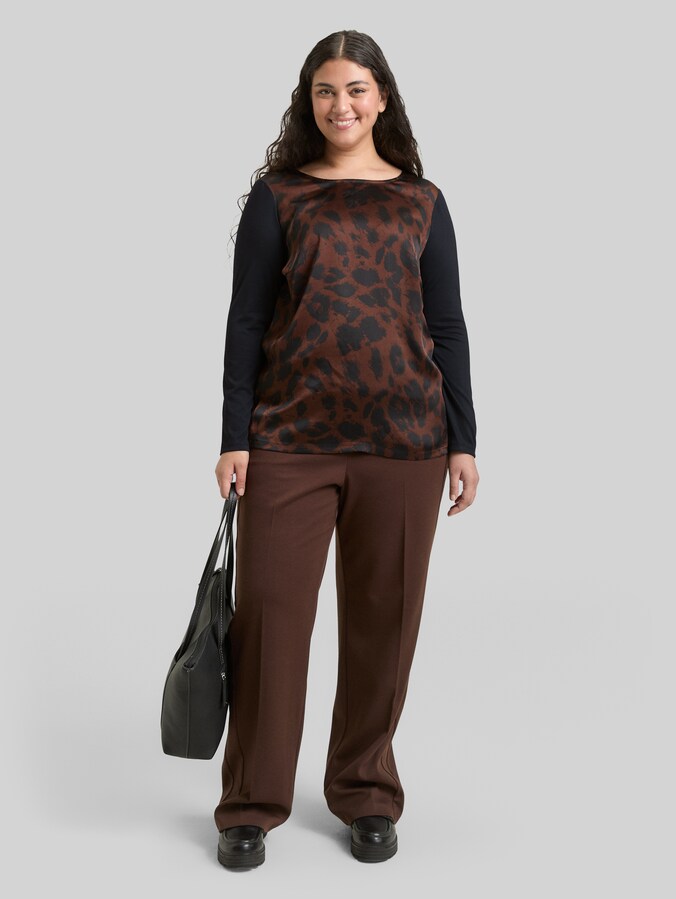Plus Size - T-shirt ample à manches longues avec imprimé léopard par Women Plus Size, brown black big leo print