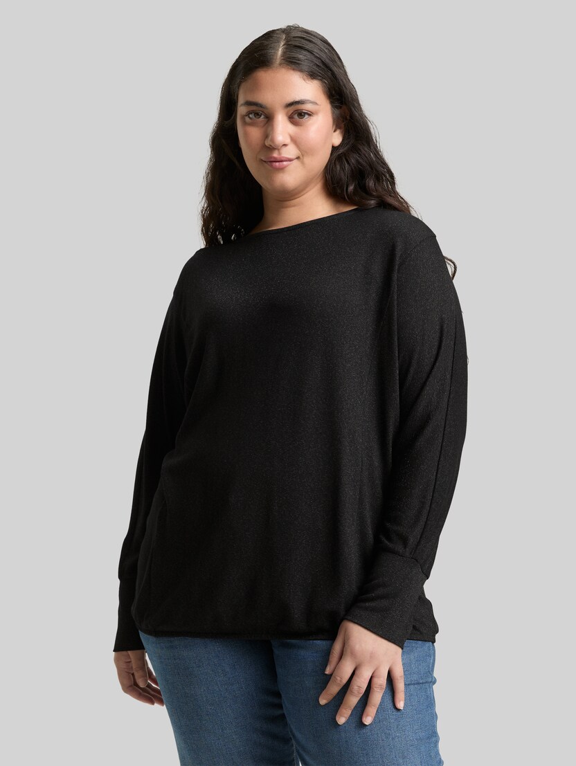 Plus Size - Loose Fit Langarmshirt mit Glitzer-Effekt von Women Plus Size, deep black