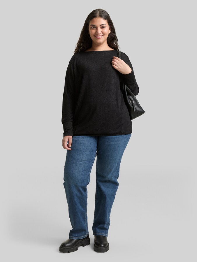 Plus Size - T-shirt ample à manches longues avec effet pailleté par Women Plus Size, deep black