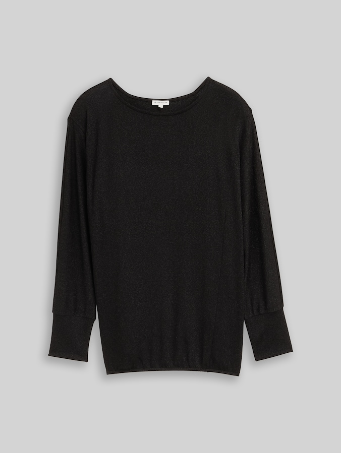 Plus Size - Losvallend shirt met lange mouwen en glittereffect door Women Plus Size, deep black