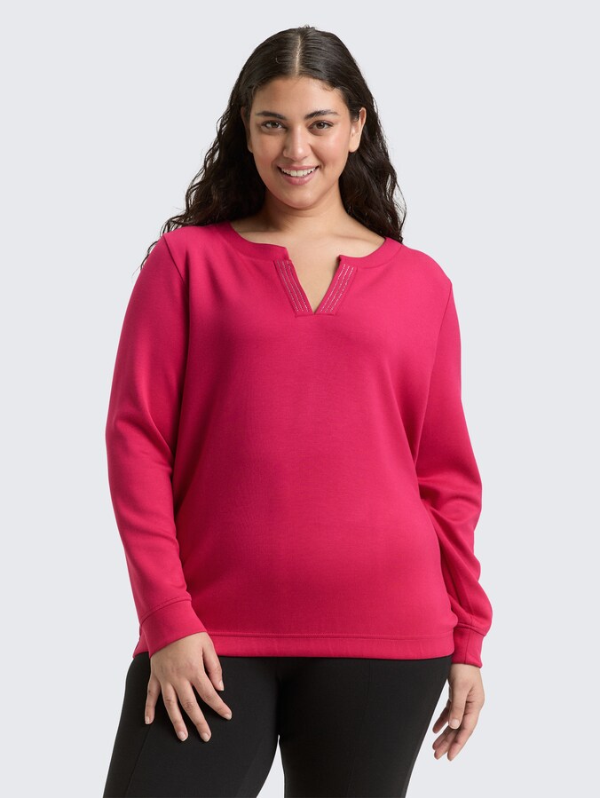Plus Size - Scuba sweatshirt with rhinestones by Women Plus Size, dark pink