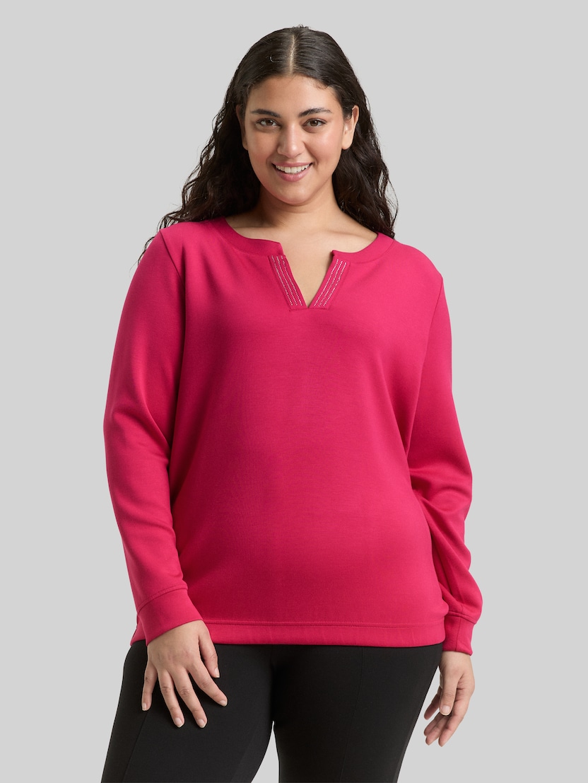 Plus Size - Scuba-sweatshirt met strass-steentjes door Women Plus Size, dark pink