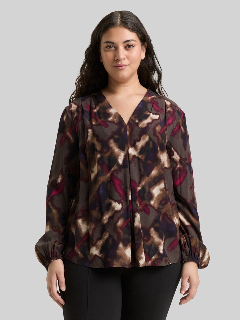 Plus Size - Blouse met patroon door Women Plus Size, brown blurry argyle