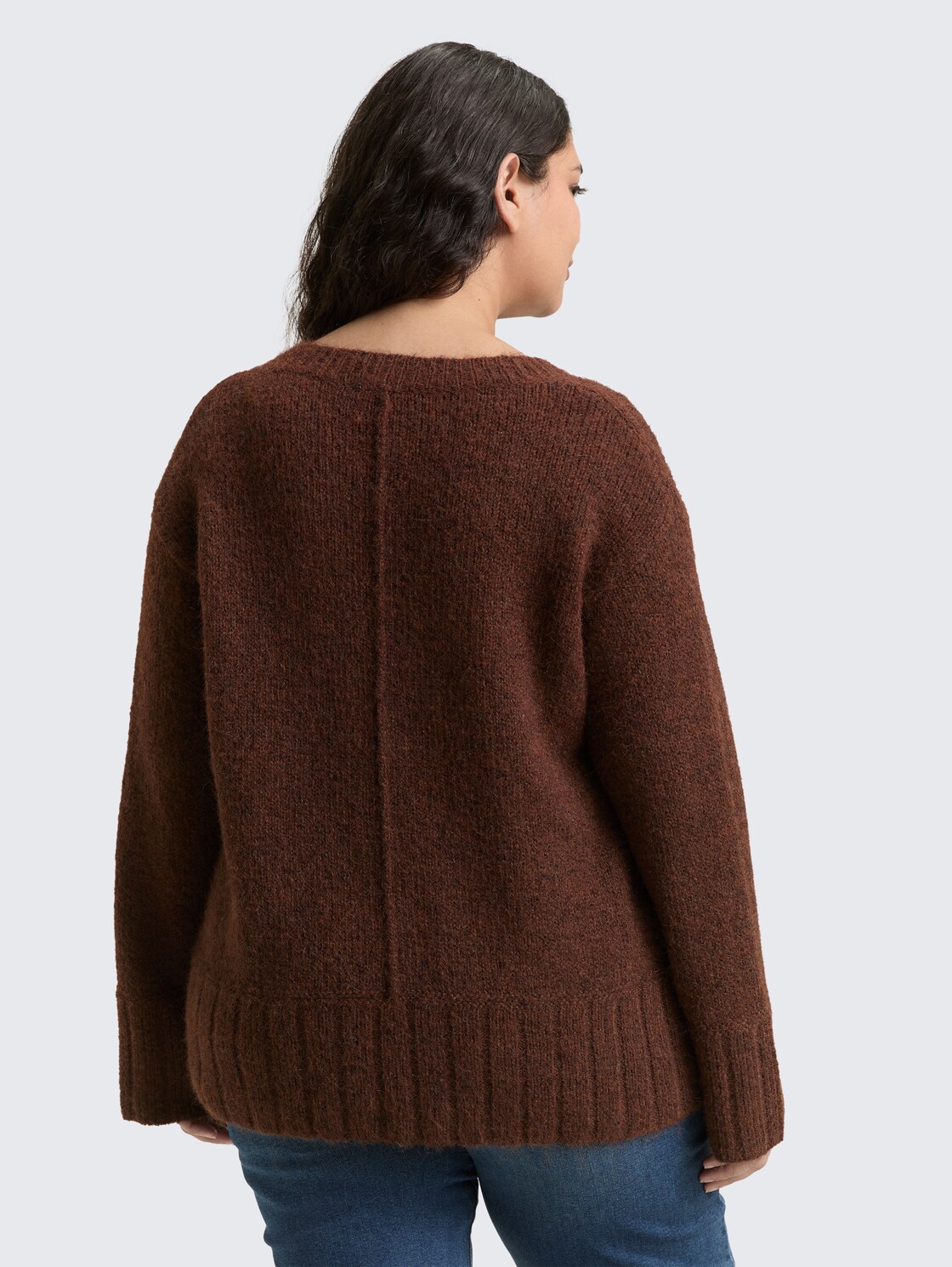 Plus Size - Loose Fit Strickpullover mit Wollanteil - dark pecan brown melange