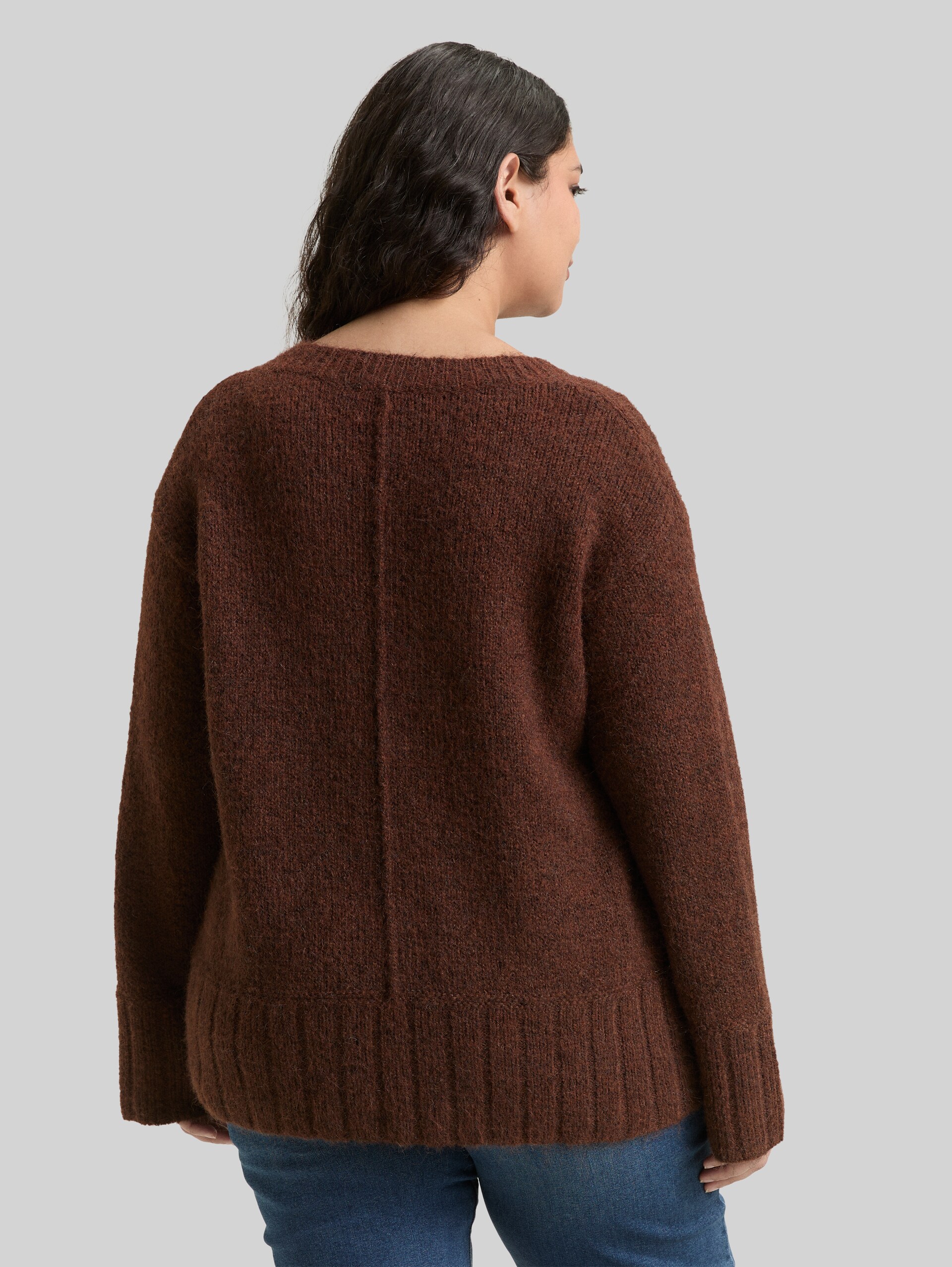 Plus Size - Loose Fit Strickpullover mit Wollanteil - dark pecan brown melange