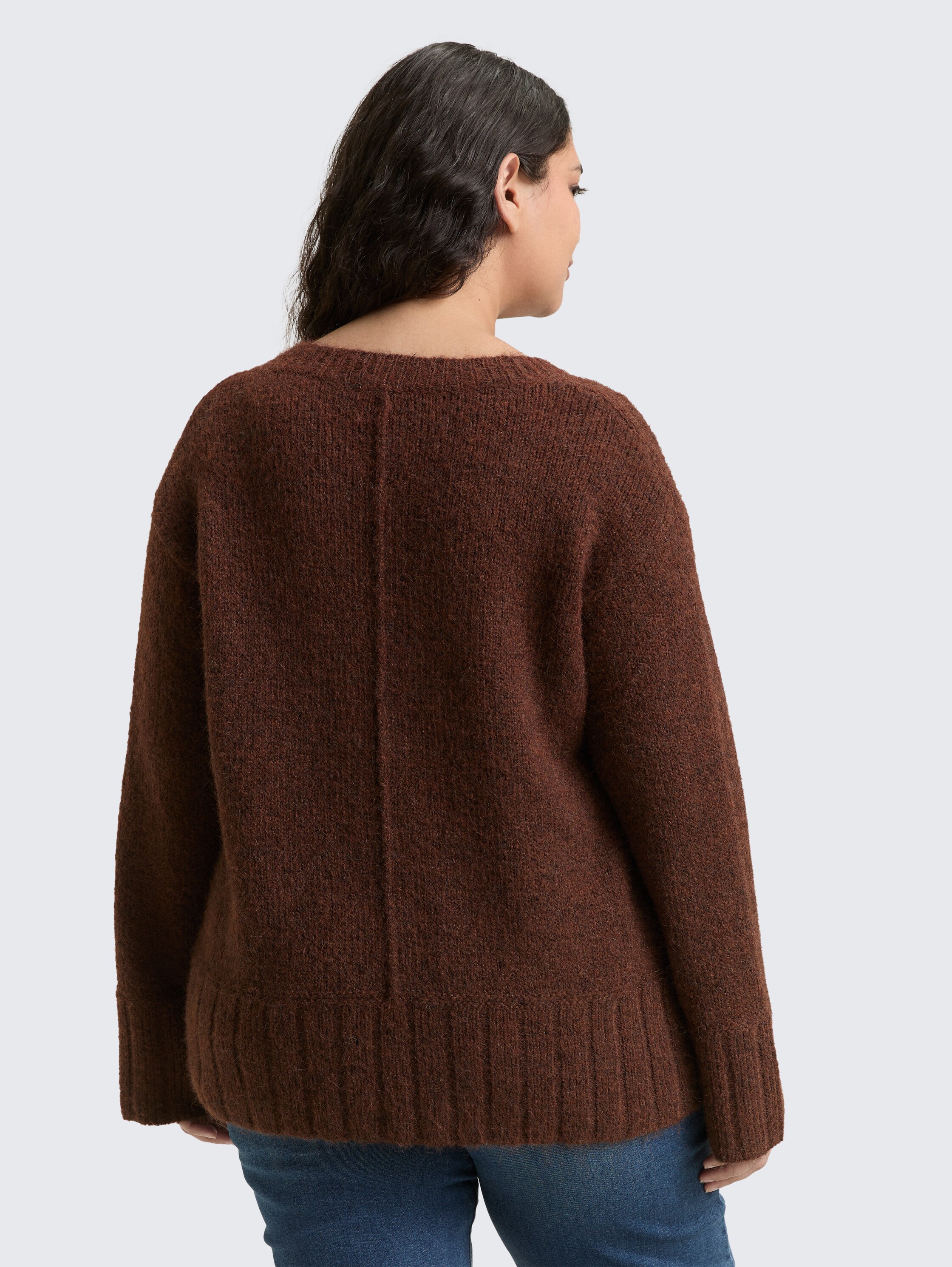 Plus Size - Loose Fit Strickpullover mit Wollanteil - dark pecan brown melange