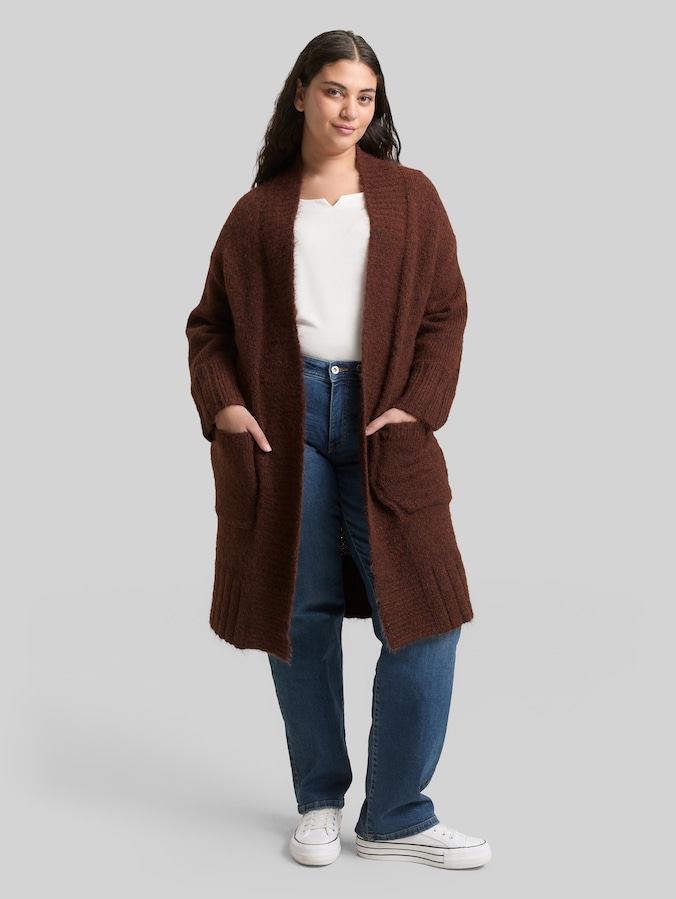 Plus Size - Cardigan oversize avec partie en laine par Women Plus Size, dark pecan brown melange