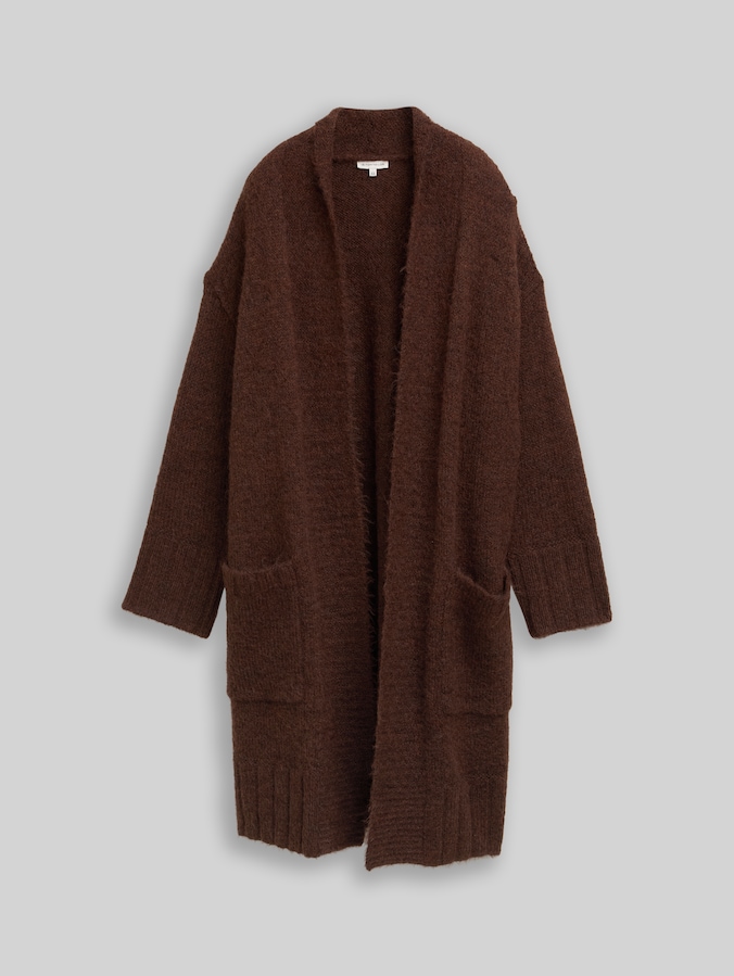 Plus Size - Oversized cardigan with wool content by Women Plus Size, dark pecan brown melange
