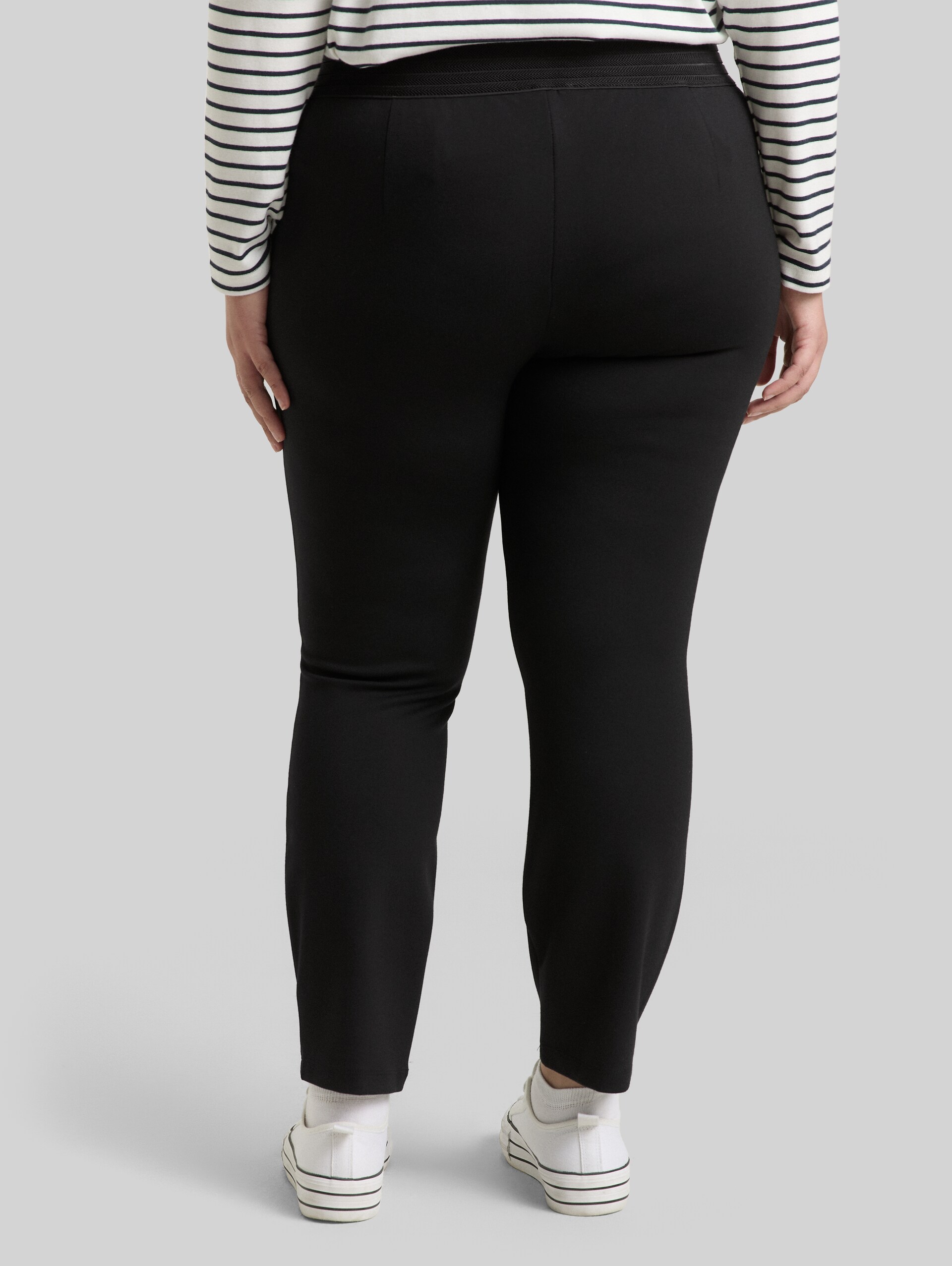 Plus Size - Treggings Trousers with elasticated waistband - deep black - Neckline model-back view