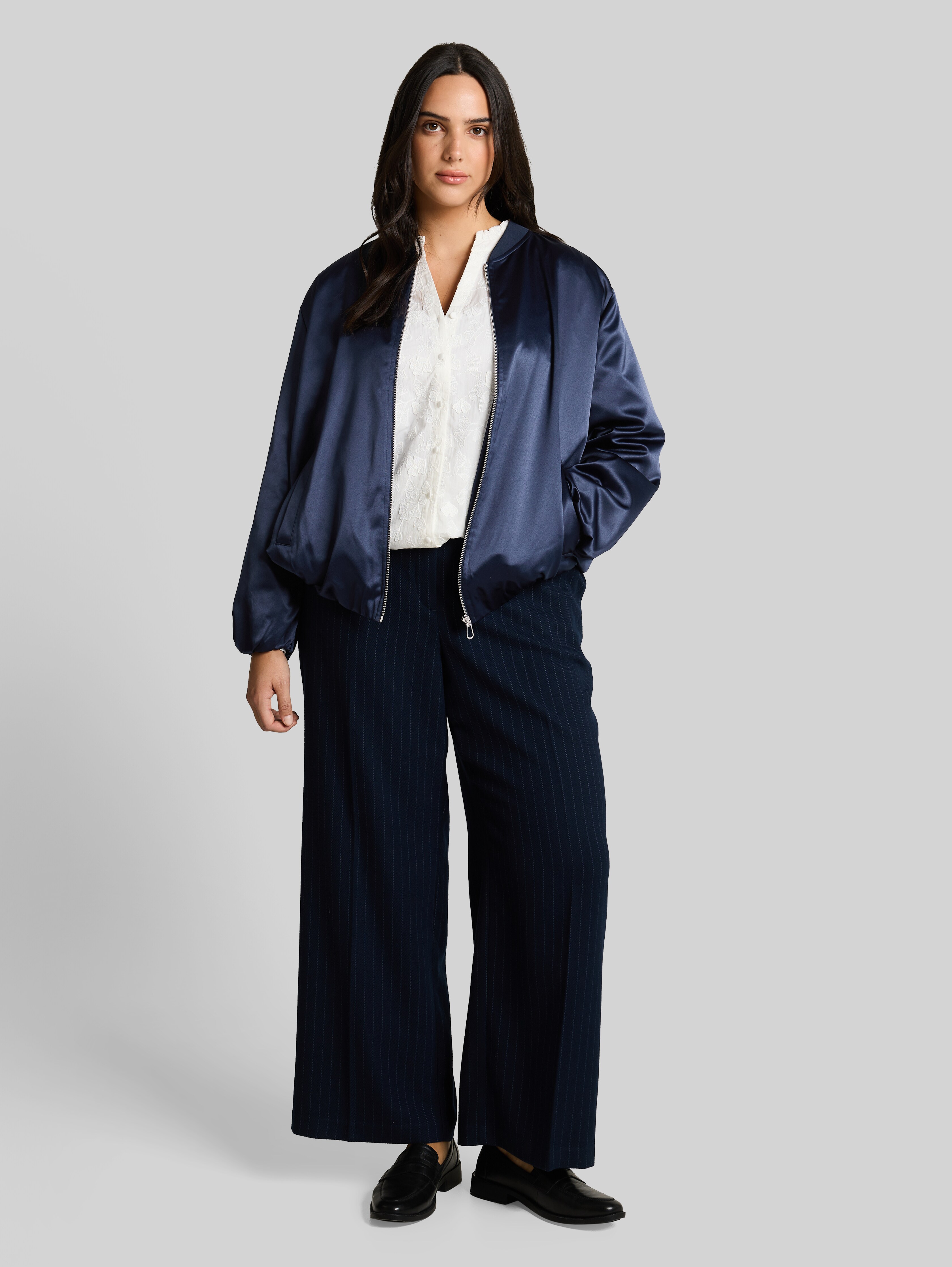 Plus Size - satin blouson jacket with bomber collar in blue by Tom