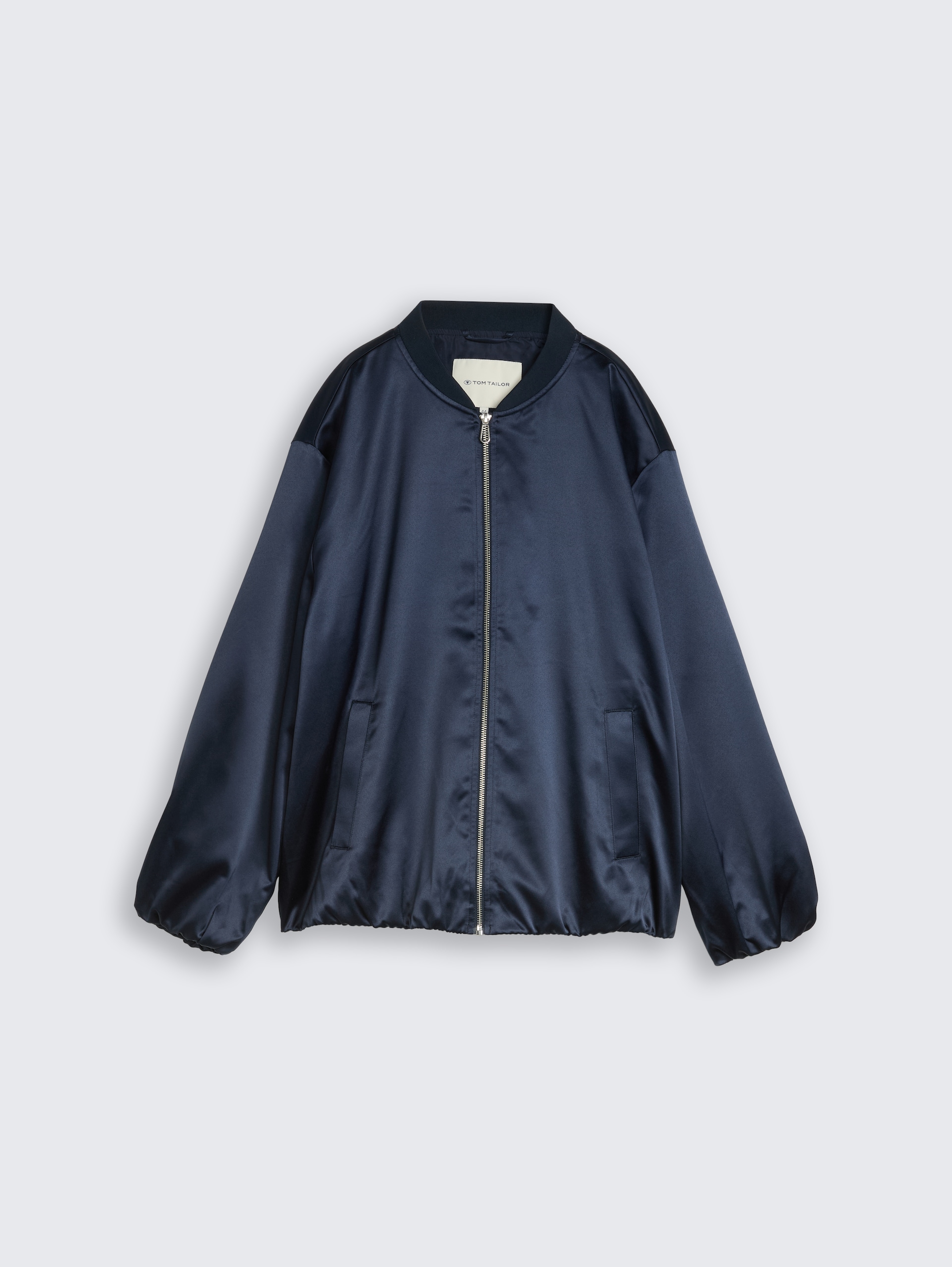 Plus Size - Satin Blouson Jacke mit Bomberkragen - sky captain blue - Vorder-Produkt-Ansicht