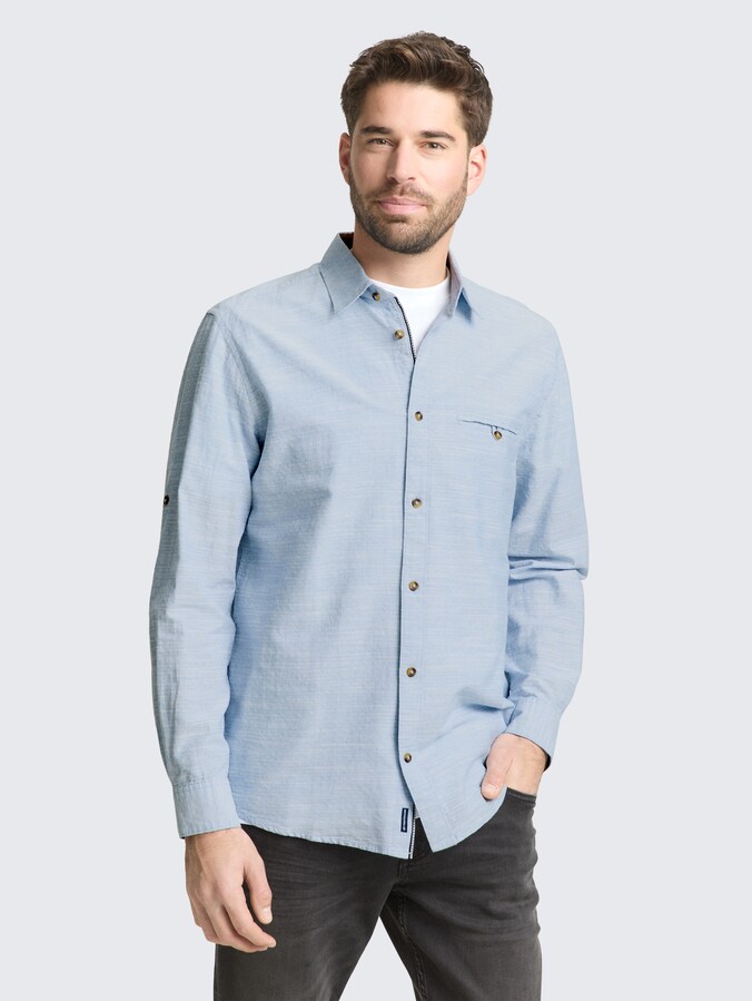 Regular-fit shirt with turn-up feature by Men, blue petrol structure
