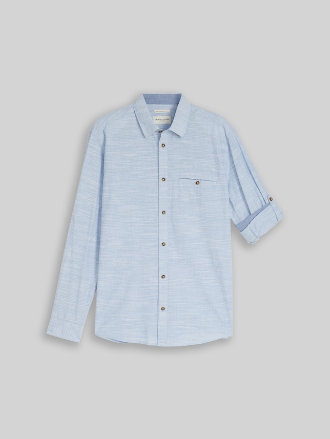 Regular Fit Hemd mit Turn-Up-Funktion von Men, blue petrol structure