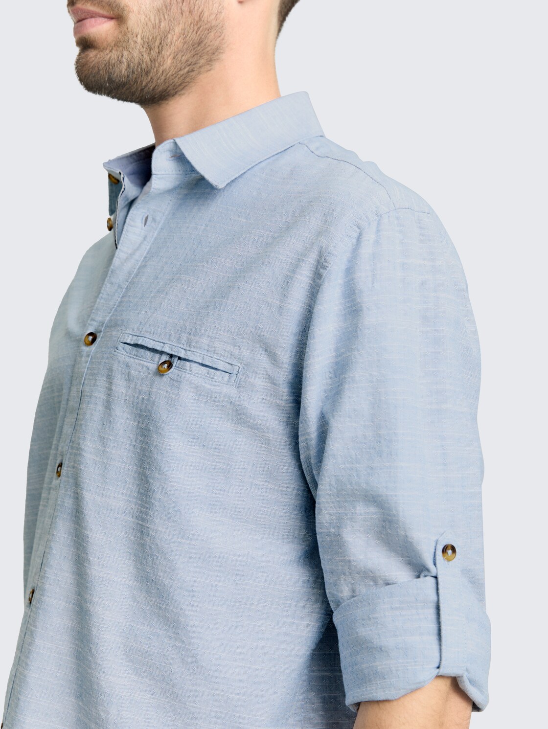 Regular Fit Hemd mit Turn-Up-Funktion - blue petrol structure - Detail-Model-Ansicht