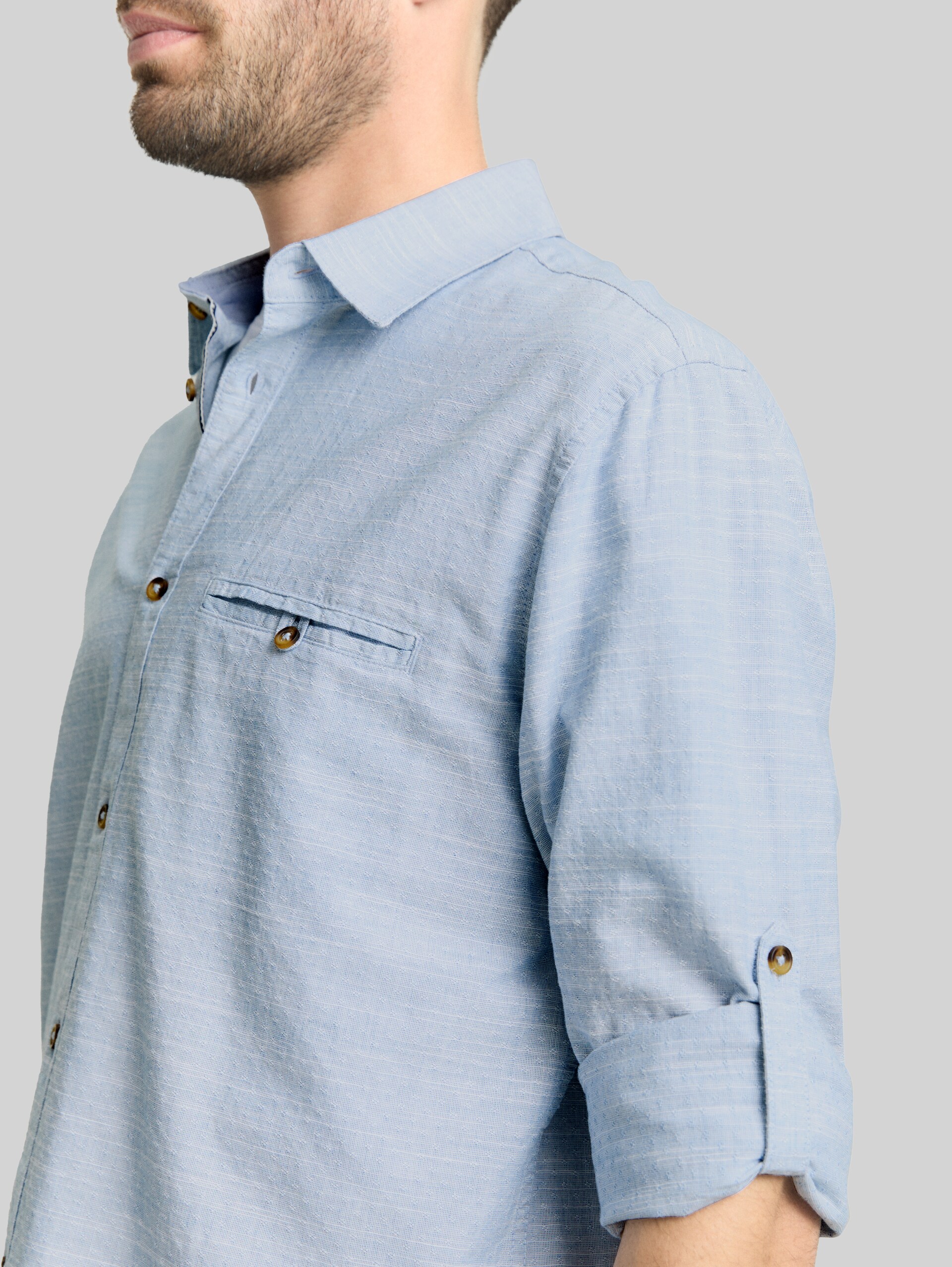Regular Fit Hemd mit Turn-Up-Funktion - blue petrol structure - Detail-Model-Ansicht