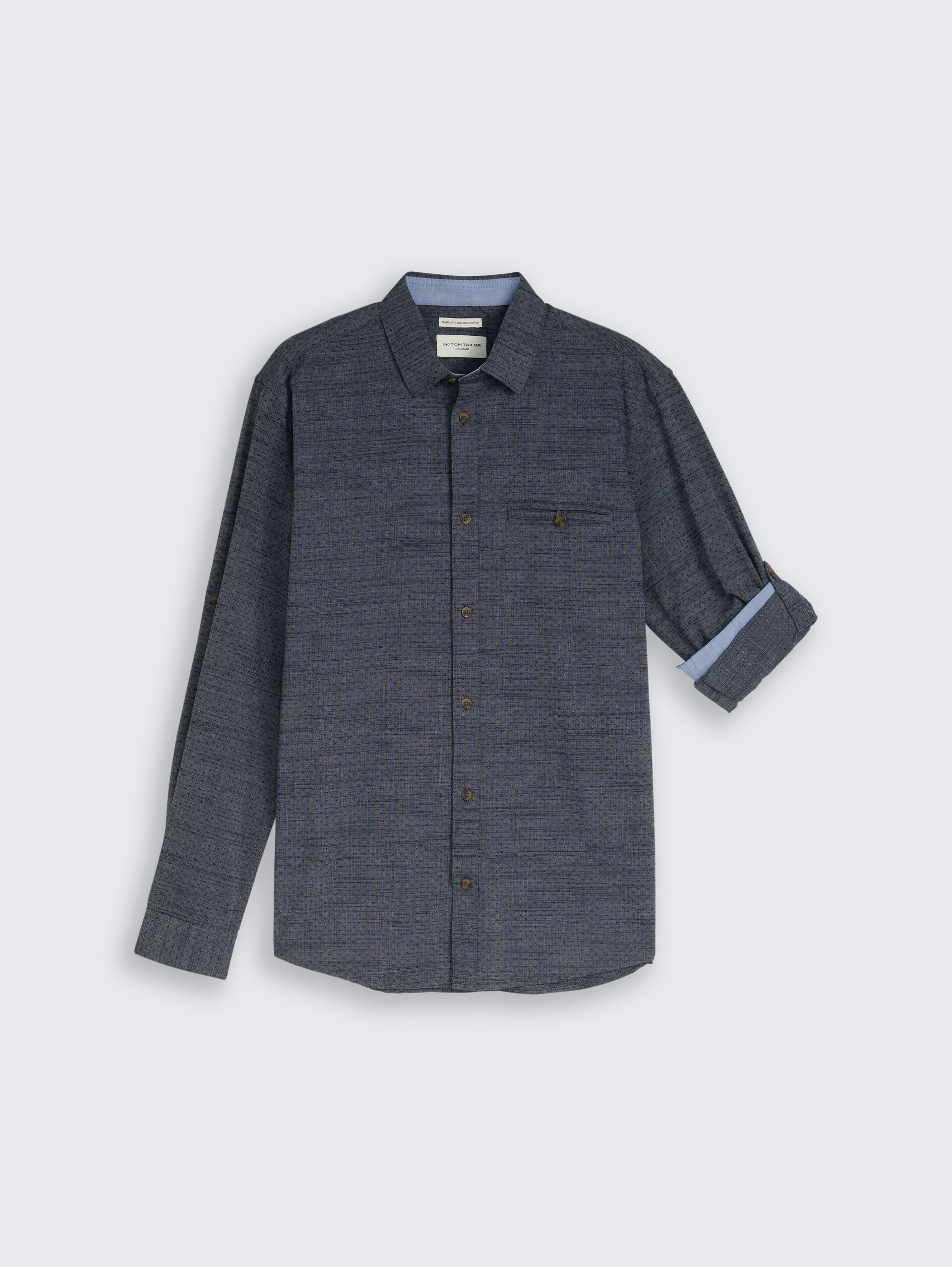 Regular Fit Hemd mit Turn-Up-Funktion - navy blue structure - Vorder-Produkt-Ansicht