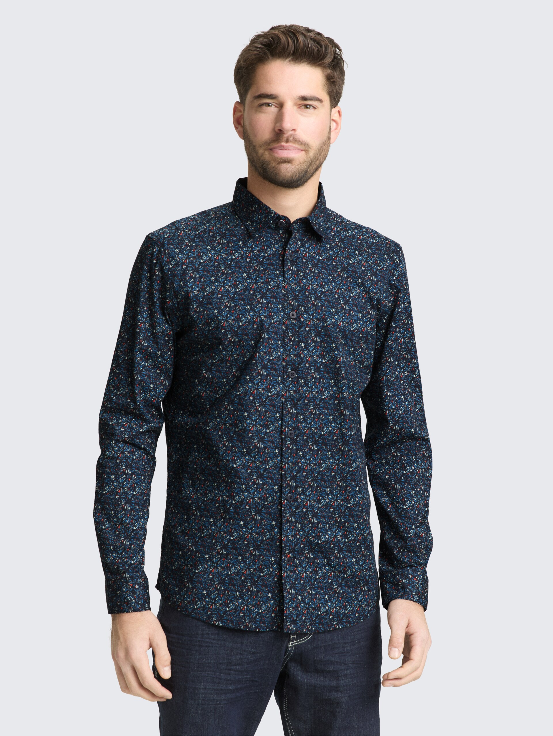 Fitted Hemd mit Muster - navy round design - Ausschnitt Model-Vorderansicht