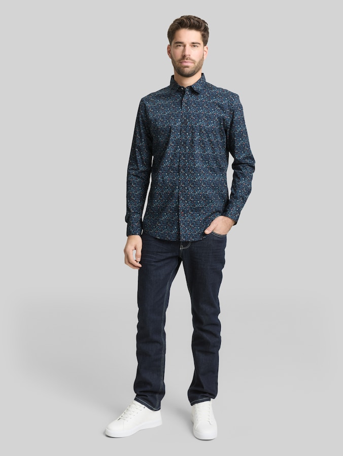 Fitted Hemd mit Muster von Men, navy round design