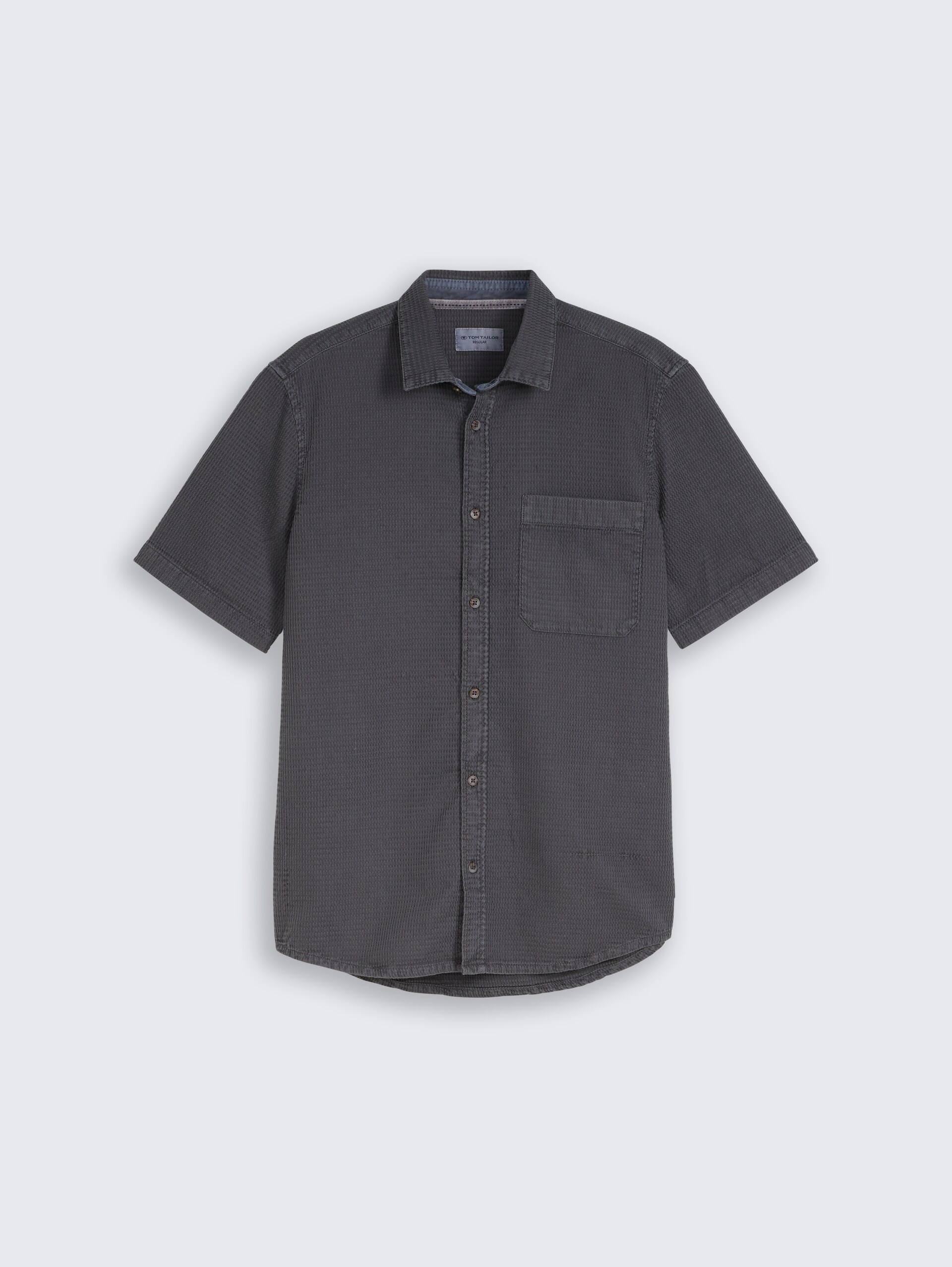 Regular Fit Kurzarmhemd mit Waffelstruktur - Tarmac Grey - Vorder-Produkt-Ansicht