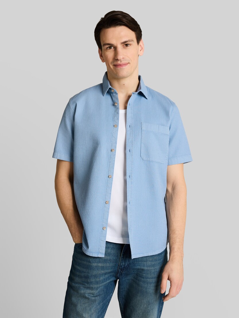 Regular Fit Kurzarmhemd mit Waffelstruktur von Men, mountain spring blue