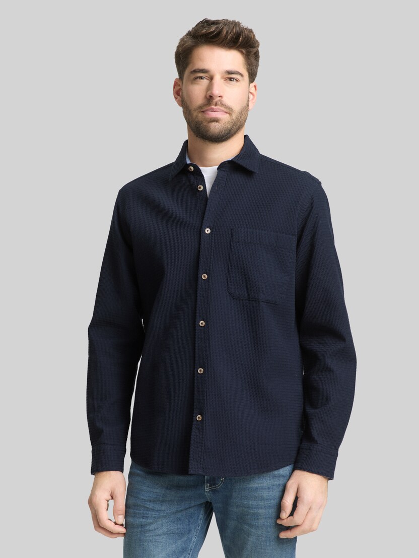 Regular Fit Hemd mit Waffelstruktur von Men, sky captain blue