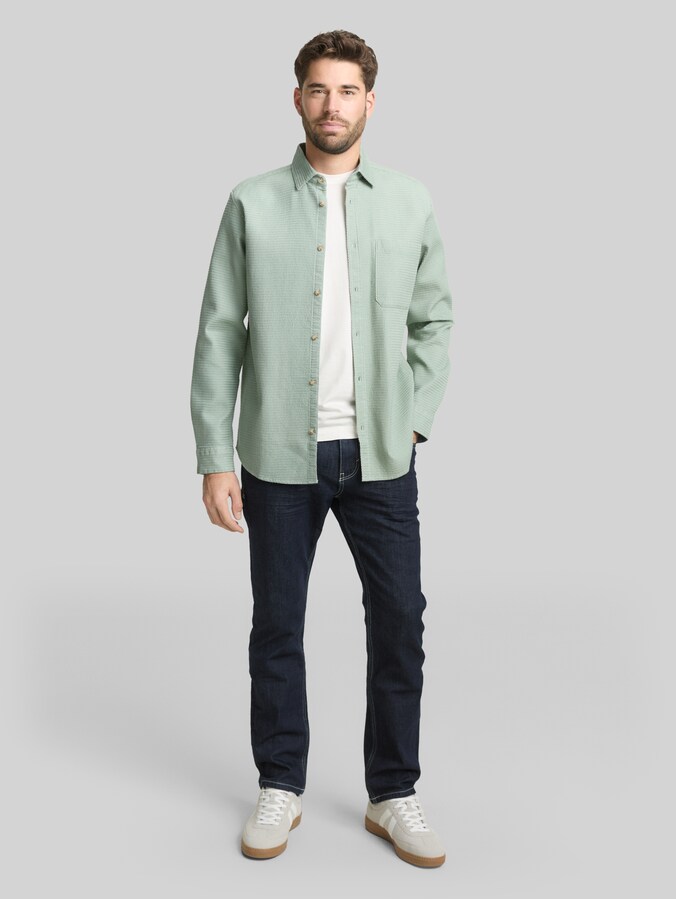 Regular fit shirt with waffle texture by Men, soft greyish green