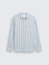 Regular Fit Dobby Hemd aus strukturiertem Baumwollstoff - mountain blue big stripe - Vorder-Produkt-Ansicht