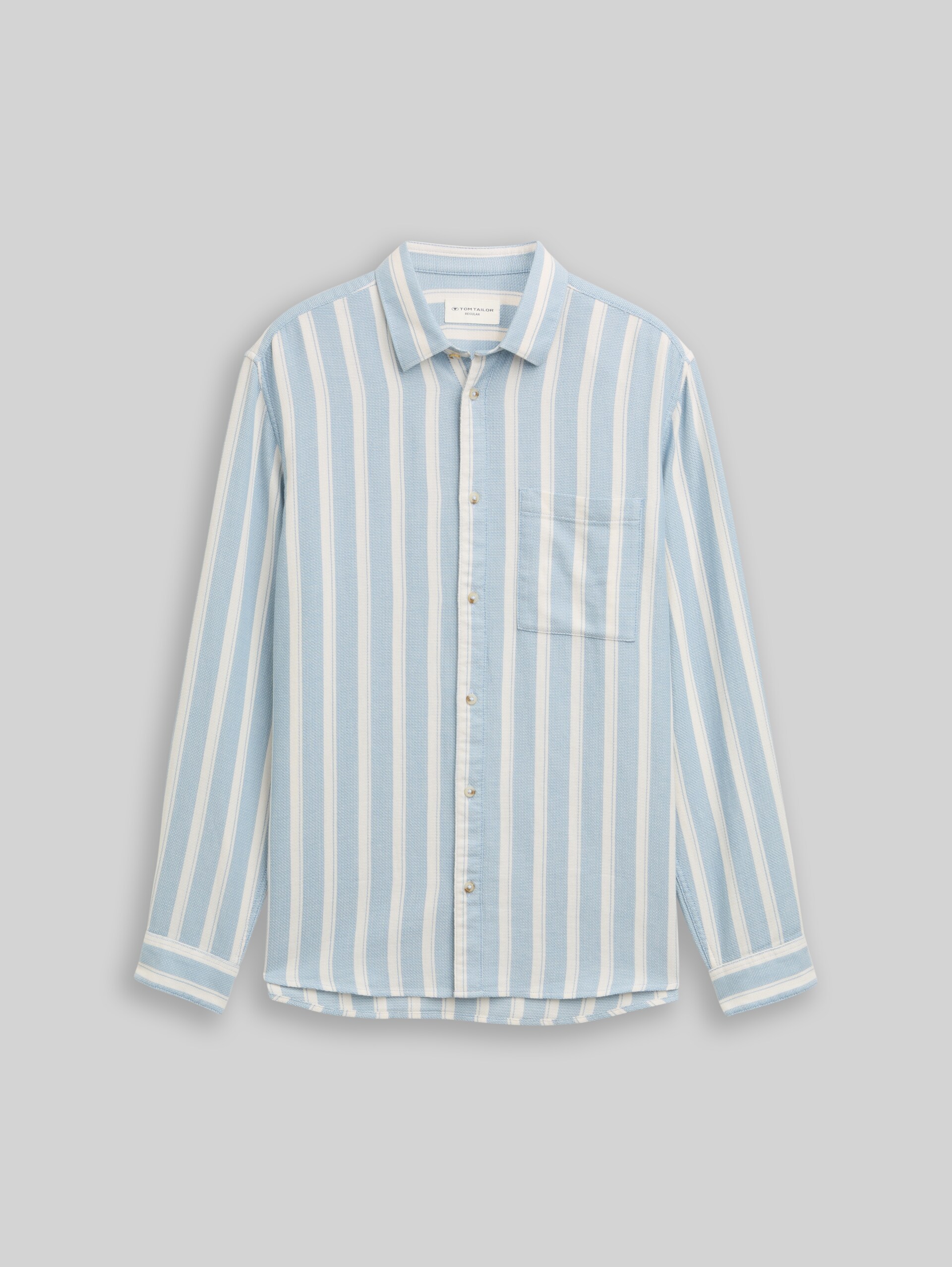 Regular fit dobby shirt in textured cotton fabric - mountain blue big stripe - Front product view