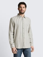 Regular Fit Dobby Hemd aus strukturiertem Baumwollstoff - gree white big stripe - Ausschnitt Model-Vorderansicht