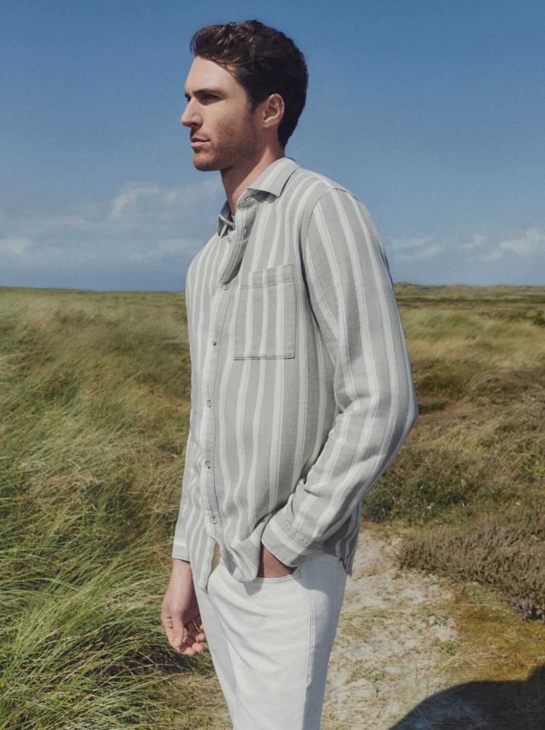 Regular Fit Dobby Hemd aus strukturiertem Baumwollstoff von Men, gree white big stripe