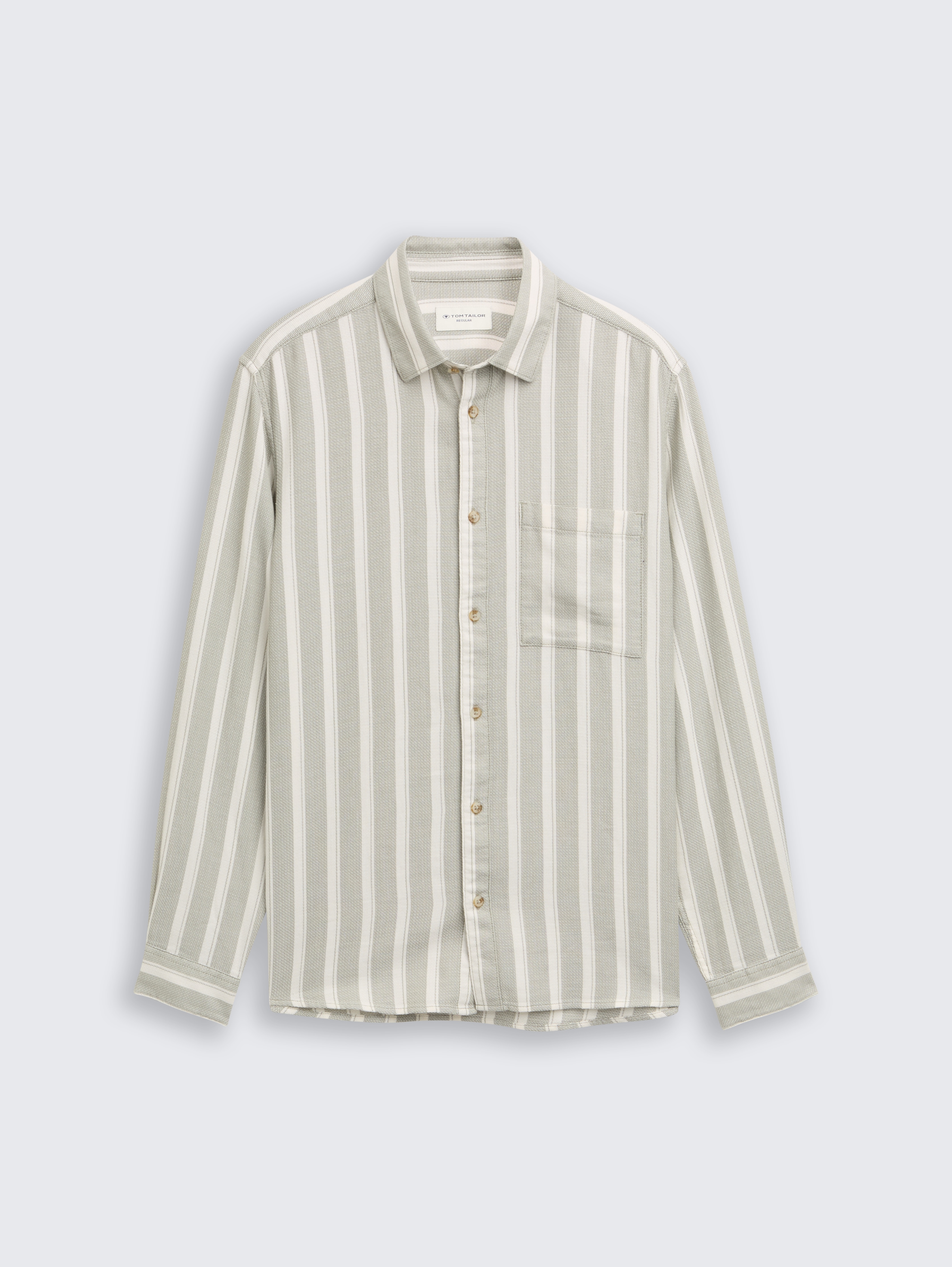 Regular Fit Dobby Hemd aus strukturiertem Baumwollstoff von Men, gree white big stripe