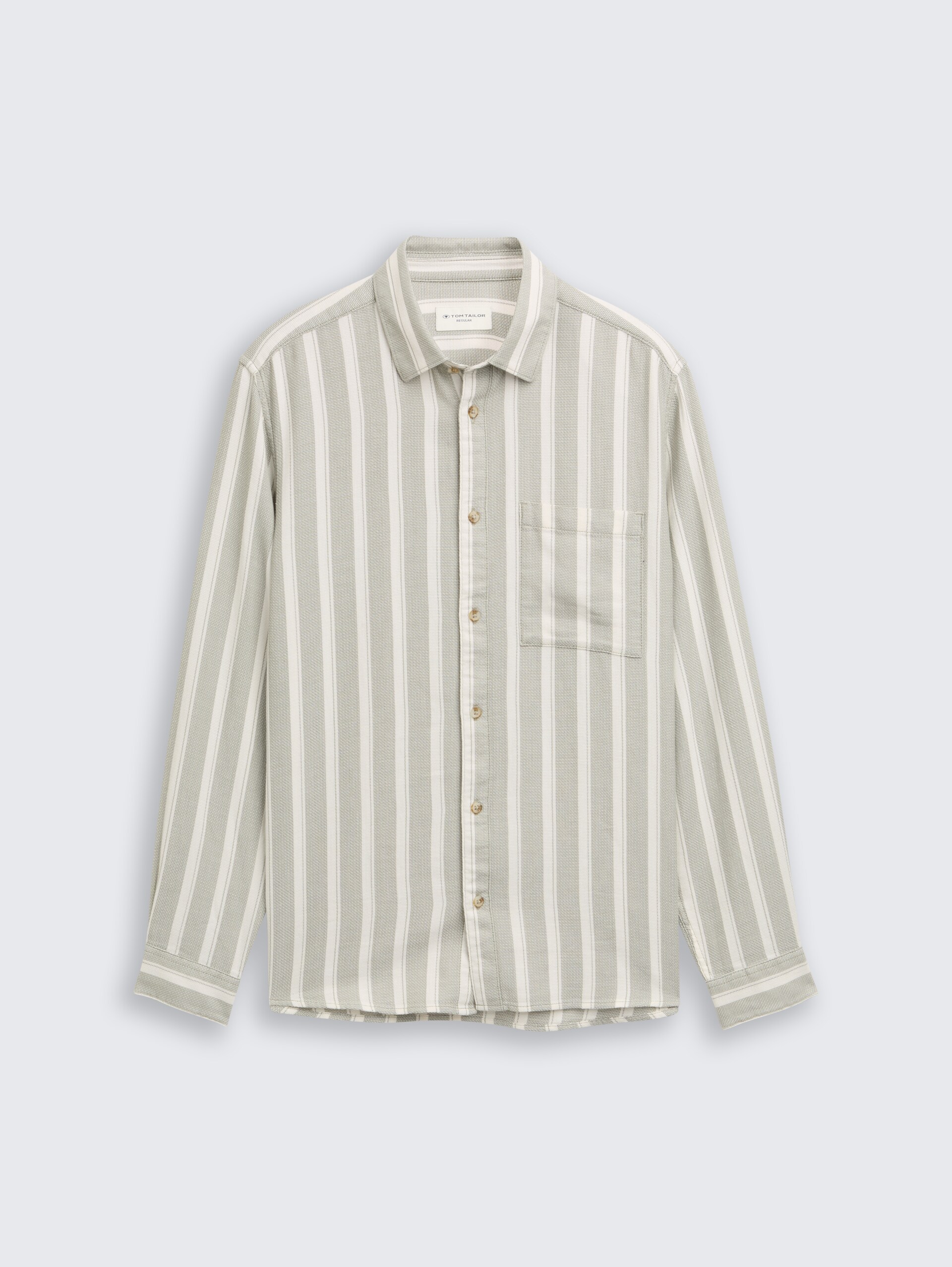 Regular Fit Dobby Hemd aus strukturiertem Baumwollstoff - gree white big stripe - Vorder-Produkt-Ansicht