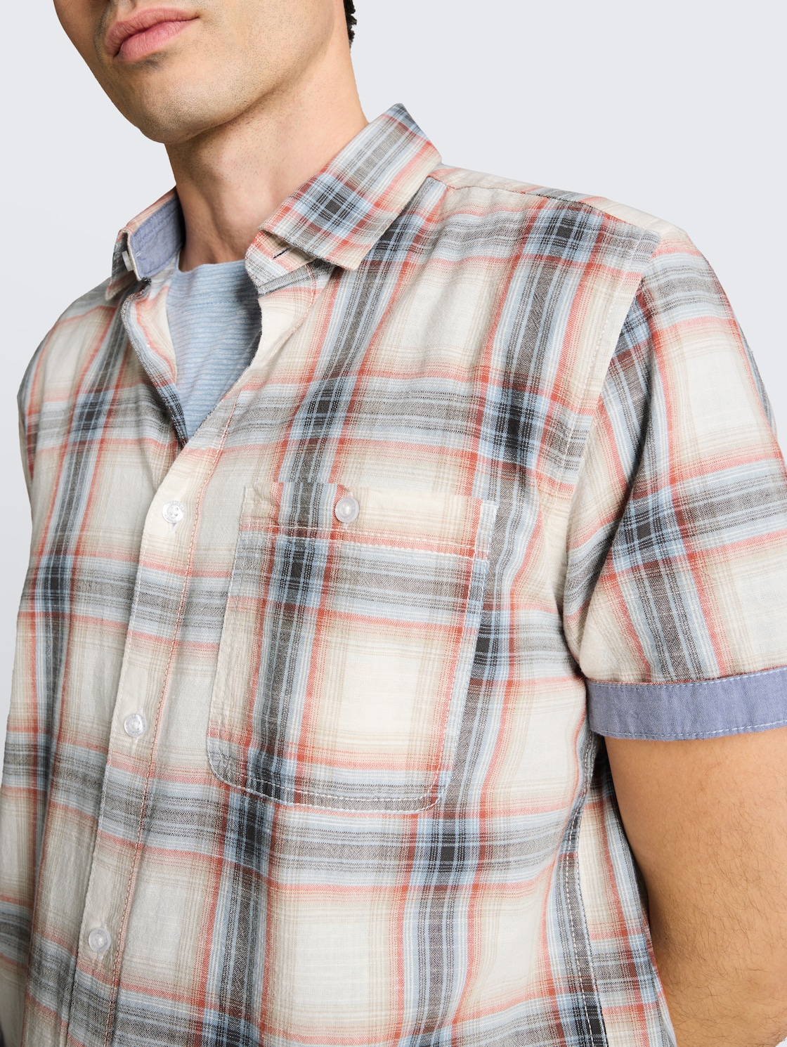 Regular Fit Kurzarmhemd mit Karomuster - white multicolor check - Detail-Model-Ansicht