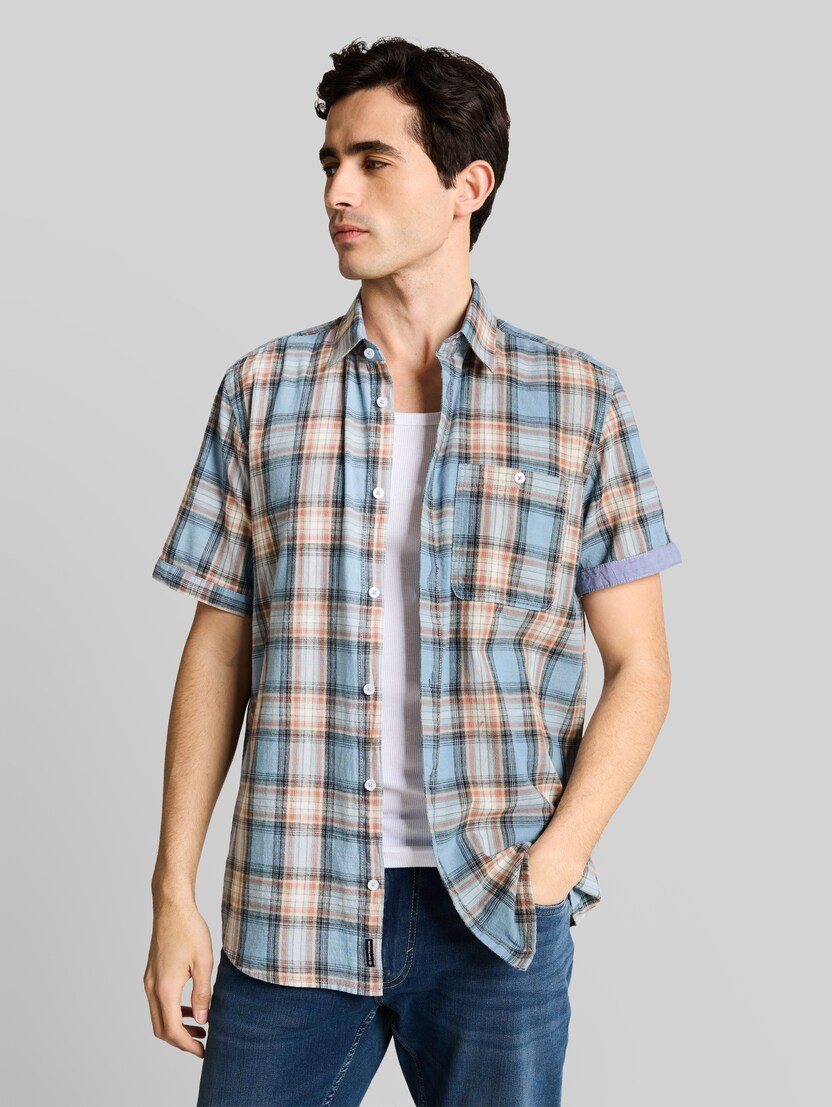Regular Fit Kurzarmhemd mit Karomuster von Men, blue multicolor check
