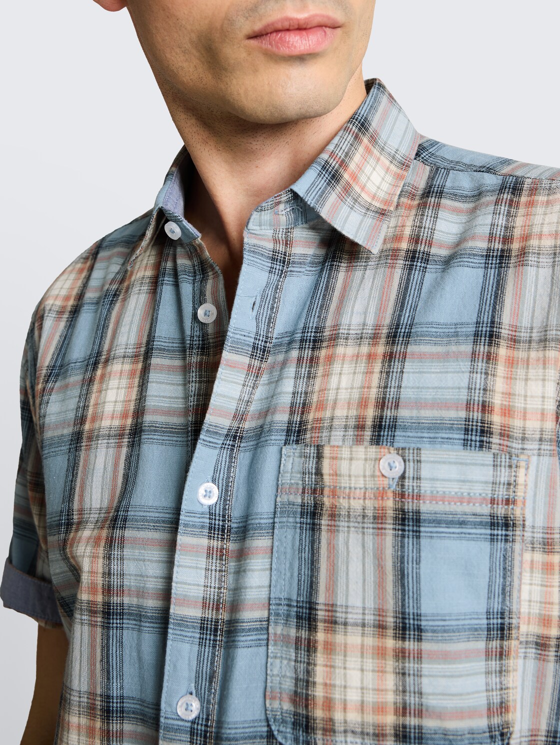 Regular Fit Kurzarmhemd mit Karomuster - blue multicolor check - Detail-Model-Ansicht