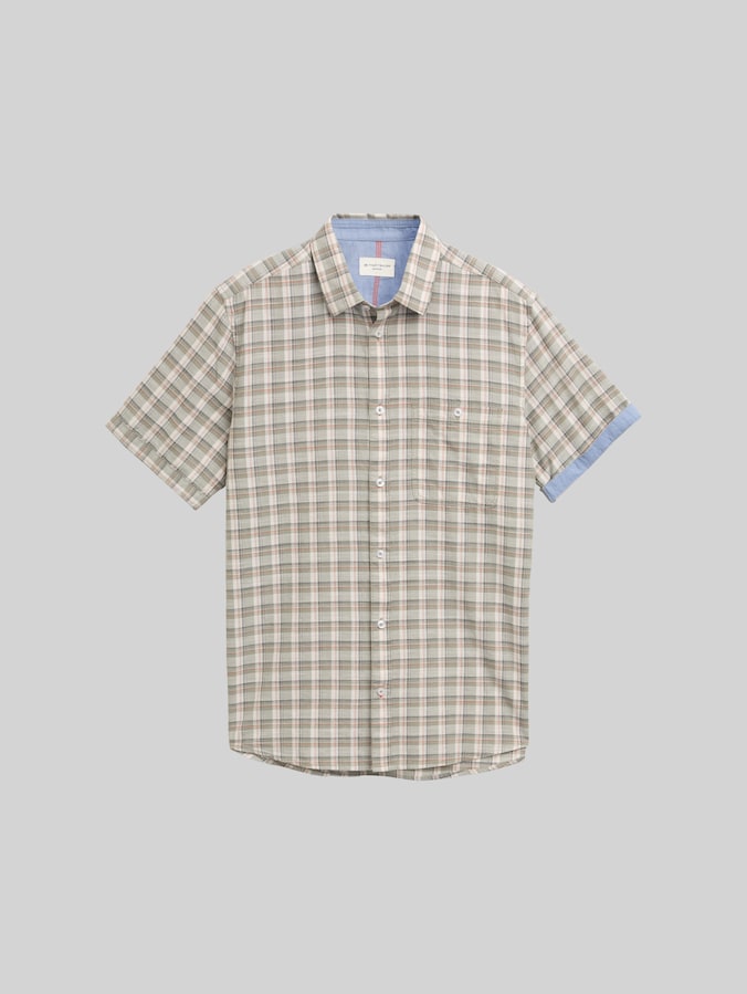 Regular fit overhemd met korte mouwen en ruitjesmotief door Men, green white check