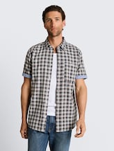 Regular Fit Kurzarmhemd mit Karomuster - grey white check - Ausschnitt Model-Vorderansicht